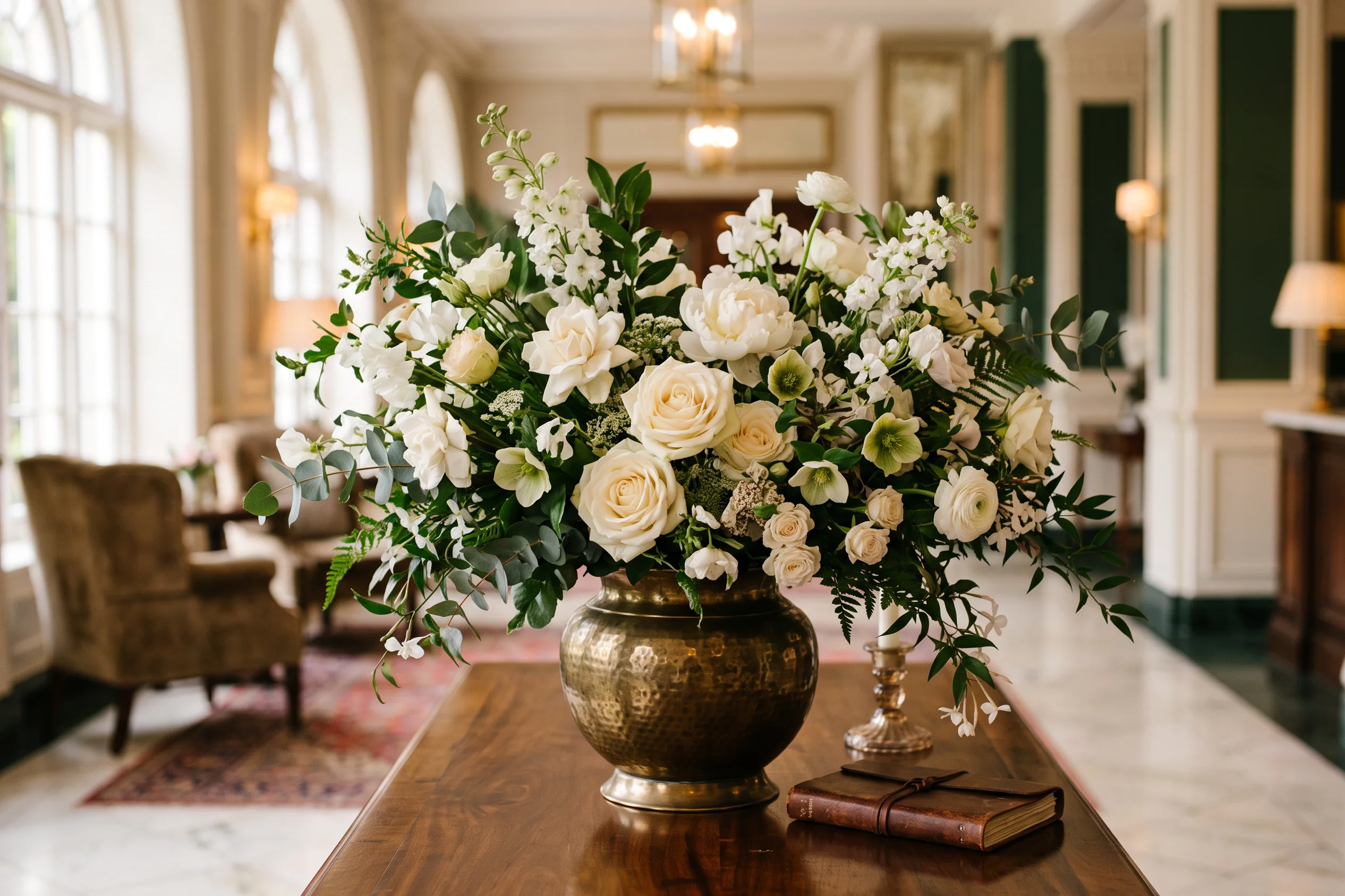 A fresh flower arrangement in the entrance hall at Meridian of Mayfair