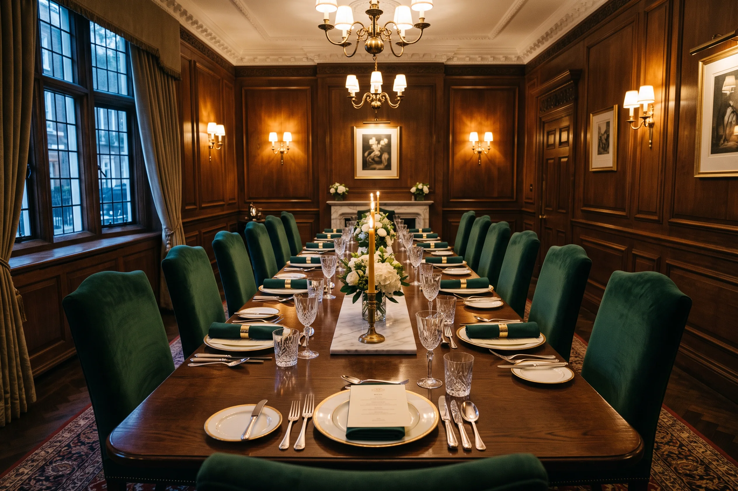 The Culross Room, a panelled private dining room at Meridian of Mayfair